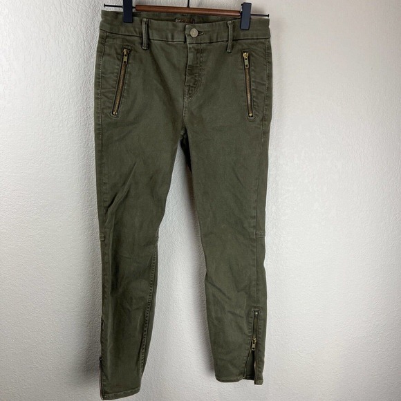 Mother‎ Jeans Women 25 Green Crop Zipper Zip Muse Moss Military - Picture 1 of 15